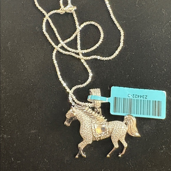 925 Solid Silver Moissanite Horse Pendant+925 silver Italian twisted rock chain - Picture 4 of 14